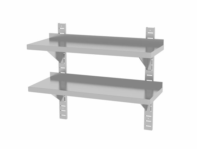 Double Wall Shelf Adjustable with Brackets | HENDI | 800x300x600mm | Stainless Steel with Splashback