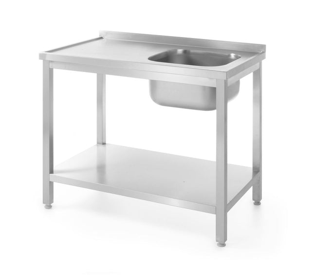 Sink Table with Shelf, Bolted, Right Side | HENDI Profi Line | 1000x600x850mm