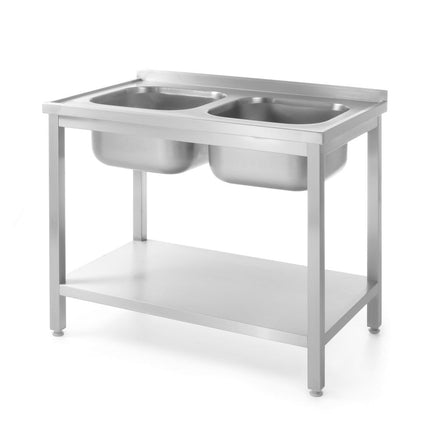Bolted Table with Dual Sinks and Shelf | HENDI Profi Line | 1000x600x850mm