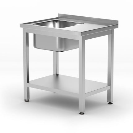 Sink Table with Shelf, Bolted, Left Side | HENDI Profi Line | 800x600x850mm