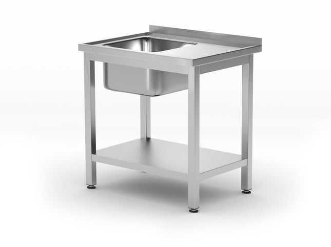 Sink Table with Shelf, Bolted, Left Side | HENDI Profi Line | 800x600x850mm