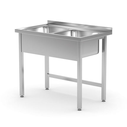 Stainless Steel Table with 2 Welded Sinks | HENDI Kitchen Line | 1000x600x850mm