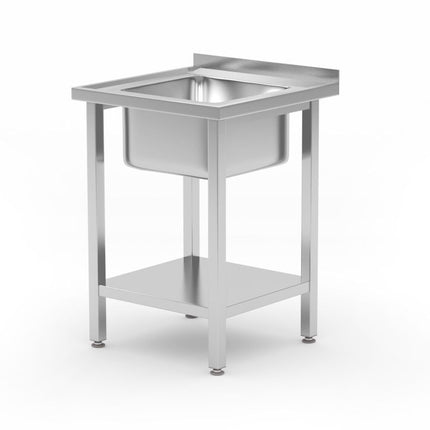 Sink Table with Shelf and Central Sink Bowl | HENDI Kitchen Line | 600x600x850 mm