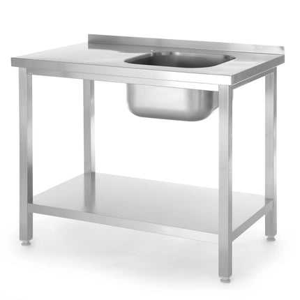 Sink Table with Shelf and Right-Side Sink Bowl | HENDI Kitchen Line | 800x600x850 mm
