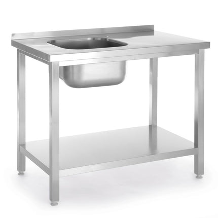 Sink Table with Shelf and Left-Side Sink Bowl | HENDI Kitchen Line | 800x600x850 mm
