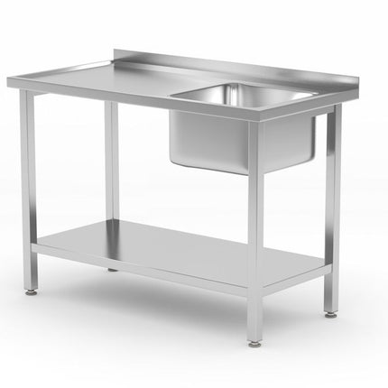 Sink Table with Shelf and Right-Side Sink Bowl | HENDI Kitchen Line | 1000x600x850 mm