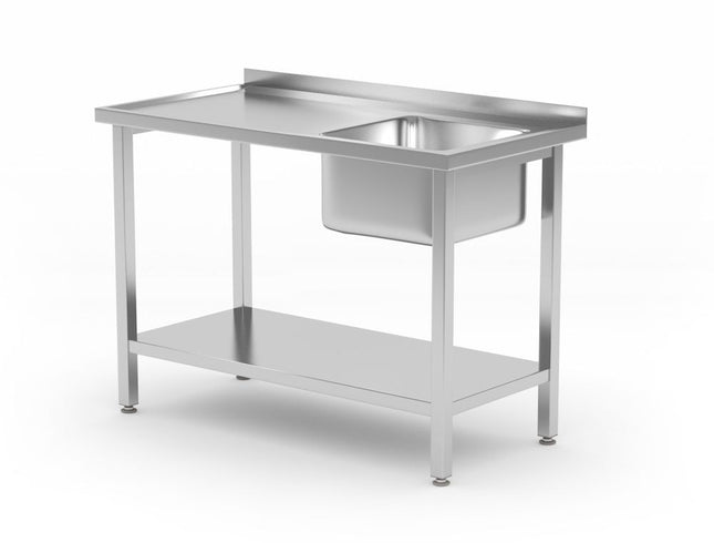 Sink Table with Shelf and Right-Side Sink Bowl | HENDI Kitchen Line | 1000x600x850 mm