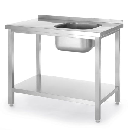 Sink Table with Shelf and Left-Side Sink Bowl | HENDI Kitchen Line | 1000x600x850 mm