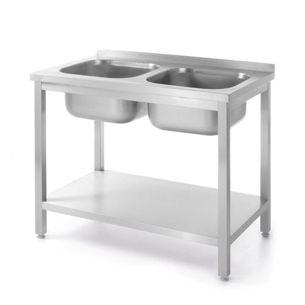 Bolted Table with 2 Sinks and Shelf | HENDI Kitchen Line | 1000x600x850mm