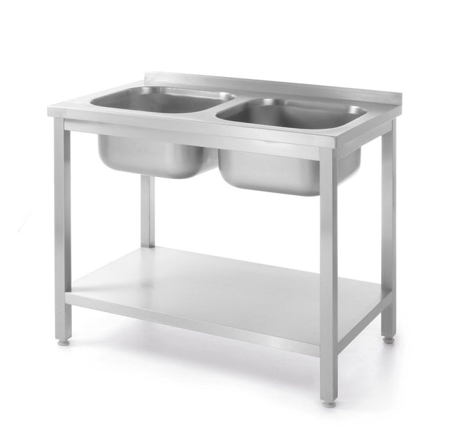 Bolted Table with 2 Sinks and Shelf | HENDI Kitchen Line | 1000x600x850mm
