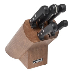 Arcos Knife Block Set of 5 | NITRUM Stainless Steel Knives | Walnut-Coloured Block 1