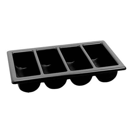 Cutlery Bin GN 1/1 with 4 Compartments | EMGA | Black | 53 x 32.5 x H10 cm 1
