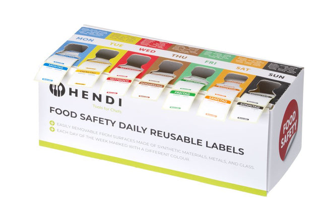 Set of food safety stickers, multi-use, easy removable, with dispenser , HENDI, 240x80x(H)100mm