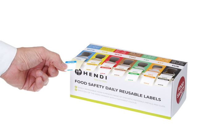 Set of food safety stickers, multi-use, easy removable, with dispenser , HENDI, 240x80x(H)100mm