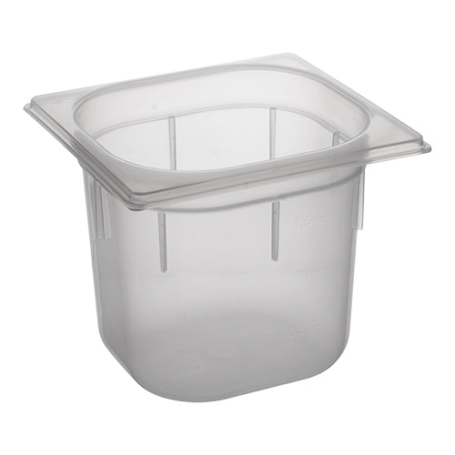 CaterChef GN 1/6 Polypropylene Gastronorm Pan, Transparent, 150 mm, 2.2 L 1