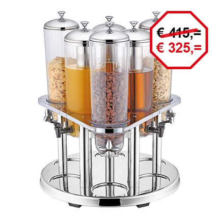 Sunnex Cereal and Beverage Dispenser with Ice Cooling Tubes | 6 Compartments | 3 L | 54 x 54 x H60 cm 1