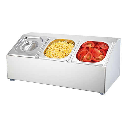 Sunnex Stainless Steel Condiment Dispenser | 3 GN 1/6 Containers with Lids | 53 x 26 x H23 cm 1