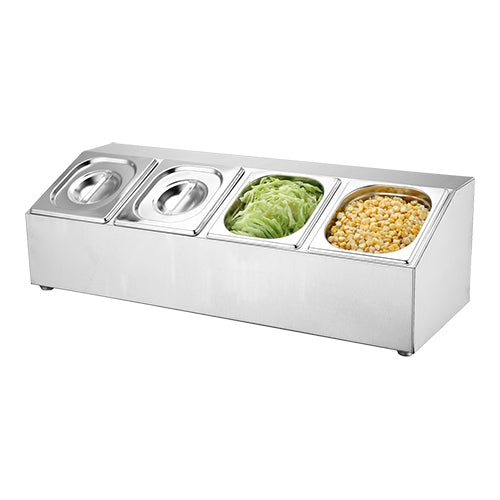 Sunnex Stainless Steel Condiment Dispenser | 4 GN 1/6 Containers with Lids | 70 x 26 x H23 cm 1