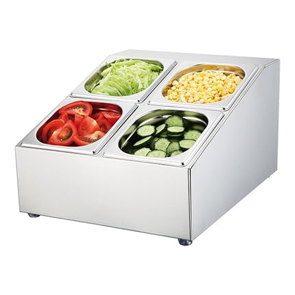 Sunnex Stainless Steel Condiment Dispenser | 4 GN 1/6 Containers with Lids | 34 x 42.5 x H23 cm 1