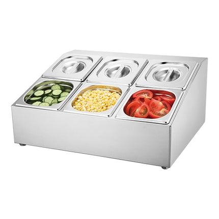 Stainless Steel Condiment Dispenser 6-Compartment GN 1/6 | Sunnex | With Containers and Lids | 51.5 x 42.5 x H23 cm 1
