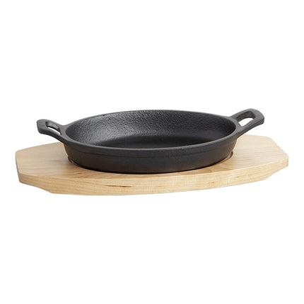 Cast Iron Sizzler Plate with Wooden Base | Sunnex | Oval 17 x 12 cm 1