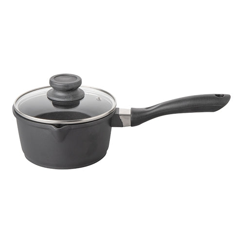 Saucepan with Spout and Glass Lid | EMGA | Nonstick Cast Aluminium | Ø16 cm | 1.3 L 1