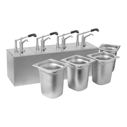 Stainless Steel Sauce Dispenser 4 Compartments | Hovicon | 4 x 3.1 L | 66.5 x 21.5 x H37 cm 1