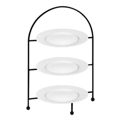 3-Tier Serving Stand with Porcelain Plates | EMGA | Epoxied Metal | Ø26.5 x H44 cm 1