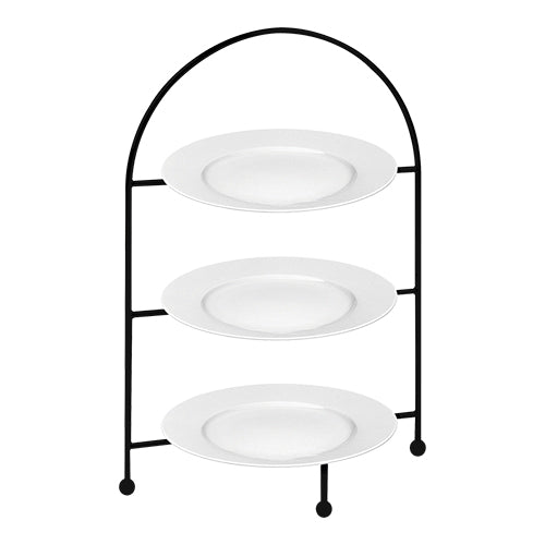 3-Tier Serving Stand with Porcelain Plates | EMGA | Epoxied Metal | Ø26.5 x H44 cm 1