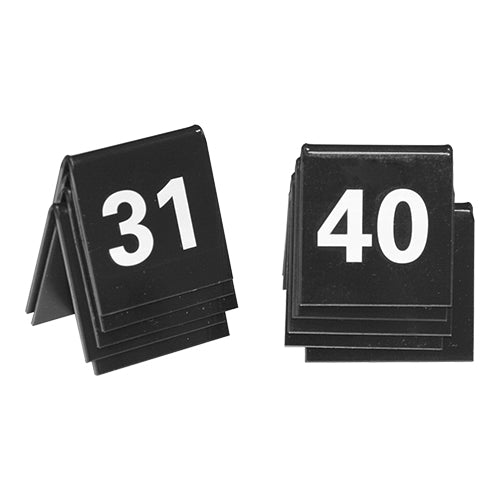 Table Numbers 31-40 | EMGA | Set of 10 | Black Polystyrene | Double-Sided | W4 x D3 x H3.5 cm 1
