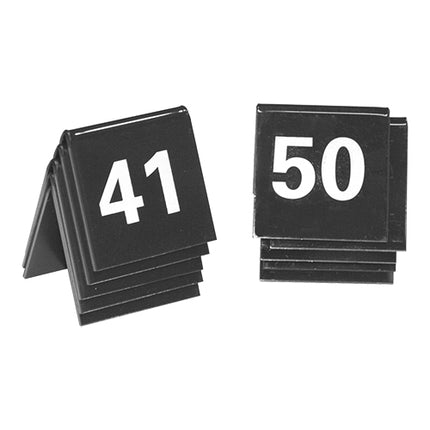 Table Numbers 41-50 | EMGA | Set of 10 | Black Polystyrene | Double-Sided | W4 x D3 x H3.5 cm 1
