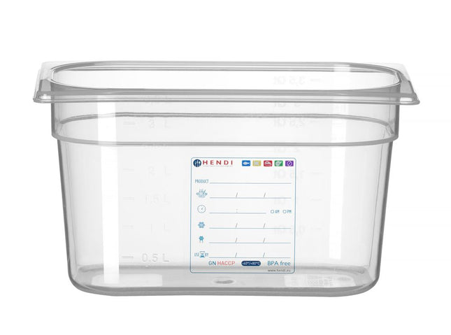 GN 1/4 HACCP Food Storage Container | HENDI | Transparent | 265x162x150mm | 4L
