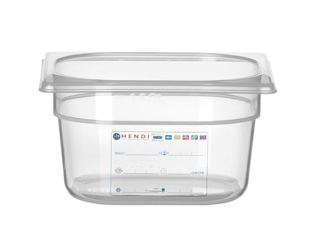 GN 1/6 HACCP Food Storage Container 1.6L Transparent | HENDI 176x162x100mm