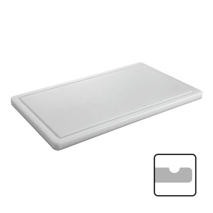 CaterChef White HDPE GN 1/1 Cutting Board with Feet | 1 Side Grooved | 53 x 32.5 x 2 cm 1