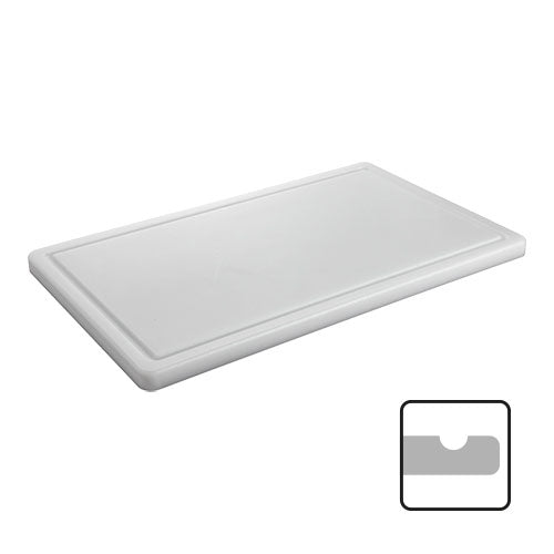CaterChef White HDPE GN 1/1 Cutting Board with Feet | 1 Side Grooved | 53 x 32.5 x 2 cm 1