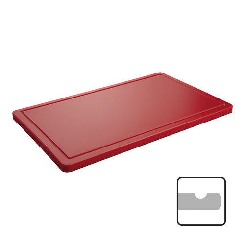 Red HDPE GN 1/1 Cutting Board for Meat | CaterChef | Grooved with Feet | 53 x 32.5 x 2 cm 1