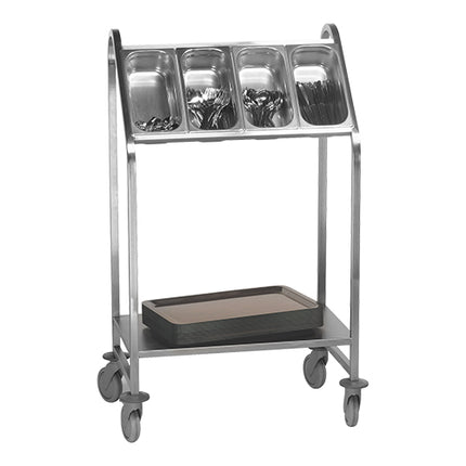EMGA Stainless Steel Cutlery Distribution Buffet Trolley | Tray Platform, 4 Swivel Castors | 81 x 57 x H106.5 cm 1