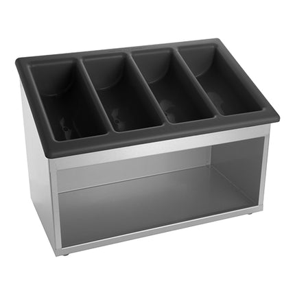 EMGA Stainless Steel Cutlery and Napkin Dispenser, Black | 5 Compartments | 1/1 GN | W53.0 x D32.0 x H36.4 cm 1