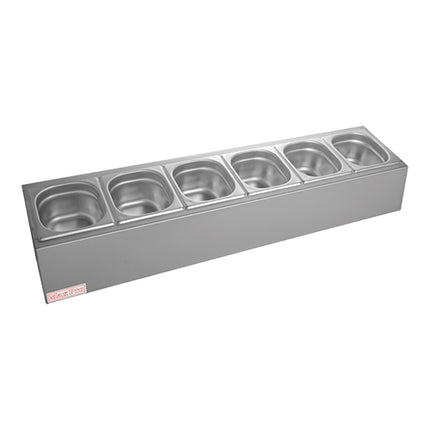 Max Pro Stainless Steel Condiment Dispenser | 6 Compartments | 6 x GN 1/6, 150 mm Deep | 102 x 21 x H20 cm 1