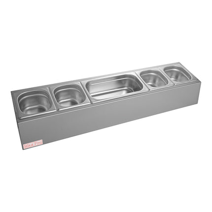 Max Pro Stainless Steel Condiment Dispenser | 5 Compartments | GN 1/3 and GN 1/6, 150 mm Deep | 102 x 21 x H20 cm 1