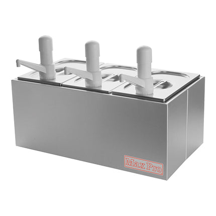 Stainless Steel Sauce Dispenser, 3 Compartments | Max Pro | 1/4 GN, 30 ml Dosage | 3 x 4.8 L 1