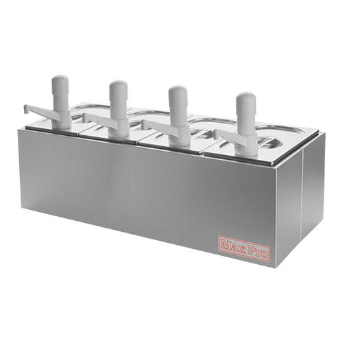 Stainless Steel Sauce Dispenser, 4 Compartments | Max Pro | 1/4 GN, 30 ml Dosage | 4 x 4.8 L 1