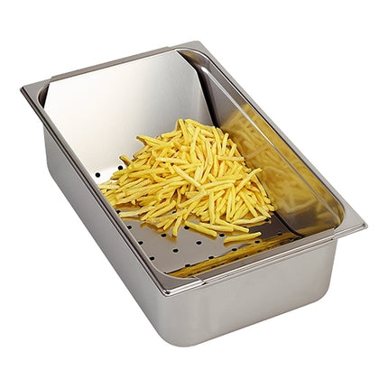 Chips Scuttle with Curved Perforated Insert Plate | EMGA | Stainless Steel 18/8 | 1/1 GN, H15 cm 1