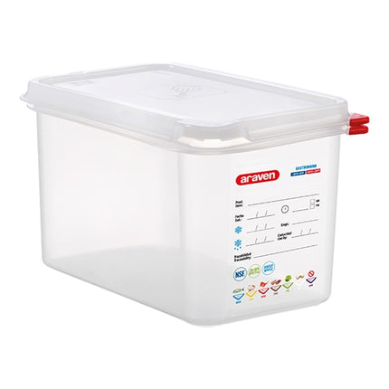 Araven GN 1/4 Airtight Food Container | Transparent PP | HACCP Color Coding | 4.3 L, 26.5 x 16.2 x H15 cm 1