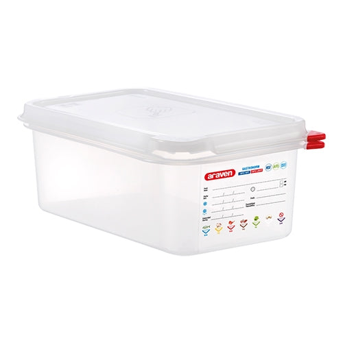 GN 1/4 Food Container, Transparent PP | Araven | Airtight Seal | 100 mm | 2.8 L 1