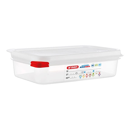 GN 1/4 Food Container, Transparent PP | Araven | Airtight Seal | 65 mm | 1.8 L 1