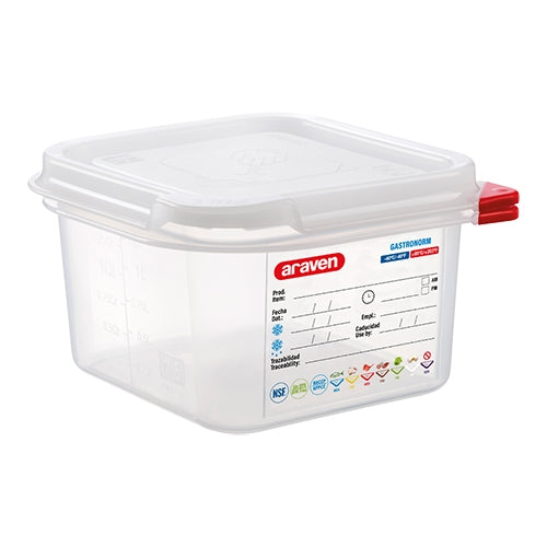 GN 1/6 Food Container, Transparent PP | Araven | Airtight Seal | 100 mm | 1.7 L 1