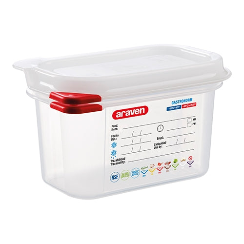 Araven Transparent PP Food Container GN 1/9 with Airtight Seal | 1 L | 100 mm 1