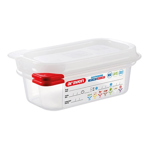 Araven Transparent PP Food Container GN 1/9 with Airtight Seal | 0.6 L | 65 mm 1