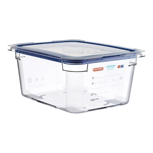Araven GN 1/2 Polycarbonate Food Container with Silicone Seal Lid | Transparent | 150 mm | 9 L 1
